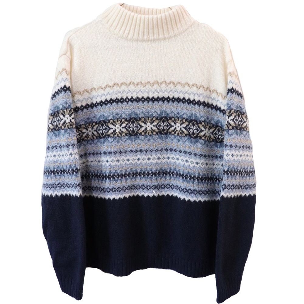 Vintage Fuzzy Knit Fair Isle Turtle Neck Sweater